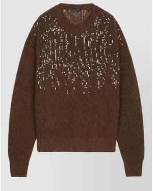 Haikure Sequin-Embellished Wool Crew-Neck Jumper - Brown