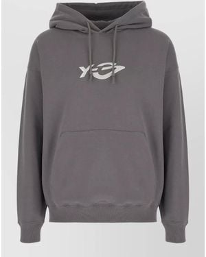 Y-3 Cotton Hooded Sweater Kangaroo Pocket Design - Gray