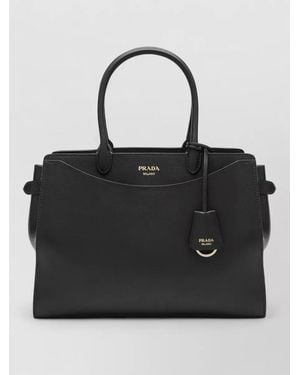 Prada Shoulder Bag Charm Detail Top Handles - Black