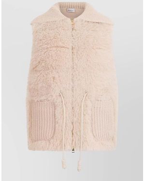 Moncler Cashmere Blend Sleeveless High Neck Vest - Natural