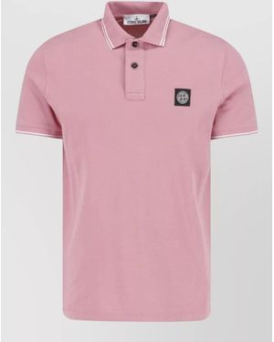 Stone Island Polo Shirt Straight Cut Collar Short Sleeves - Pink