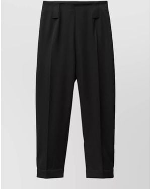 Versace Straight Pants Belt Loops Cuffed Hem - Black