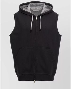 Brunello Cucinelli Cotton Blend Sleeveless Hooded Jacket - Black