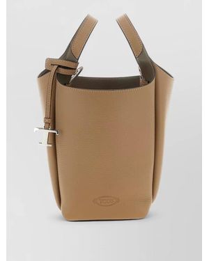 Tod's T Mini Bucket Bag Adjustable Strap Handles - Natural