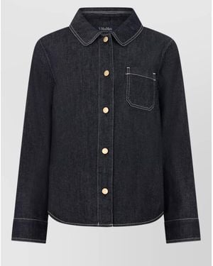 Max Mara Denim Shirt Relaxed Cut Contrast Stitching - Blue