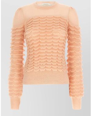 Zimmermann Scallop Knit Sweater Crew Neck Design - Blue