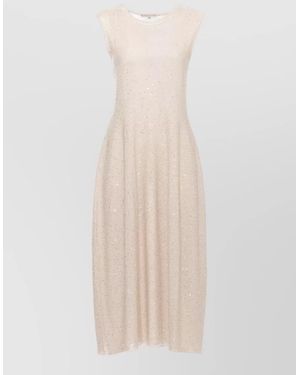 Antonelli Linen Blend Sequin Knit Midi Dress - White