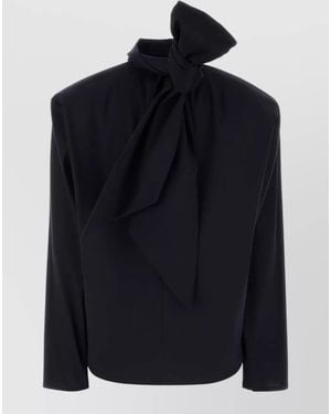 Saint Laurent Stretch Silk Blend Blouse With Bow Detail - Blue