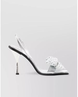 DSquared² Leather Crystal Embellished Bow High Heel Sandals - White
