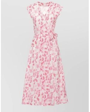 120% Lino Wrap Dress Tie Waist Sleeveless Floral - Pink