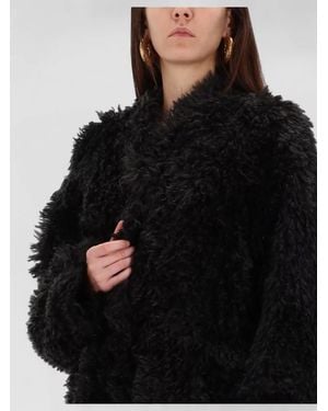 Stand Studio Long Faux Fur Textured Carolina Coat - Black