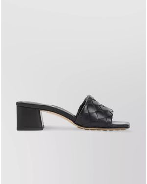 Bottega Veneta Kitten Heel Mule Sandal With Woven Detail - Black