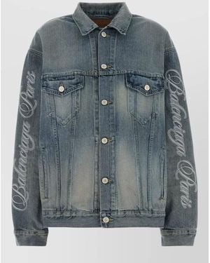 Balenciaga Denim Jacket Long Sleeves Chest Pockets Buttons - Blue