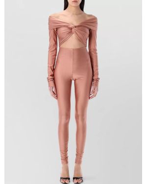 ANDAMANE Off Shoulder Cut Out Knot Jumpsuit - Red