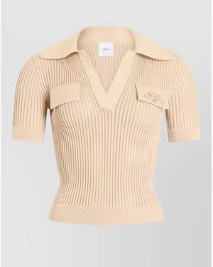 Patou Cotton Embroidered Knitted Polo Shirt - Natural