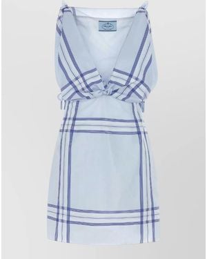Prada Embroidered Cotton Mini Dress - Blue