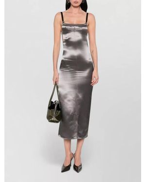 The Attico Satin Square-Neck Open-Back Midi Dress - Grey