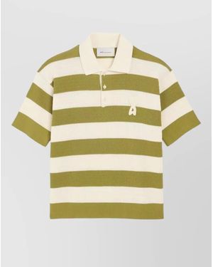 Ami Paris Striped Cotton Short-Sleeve Polo Shirt - Yellow