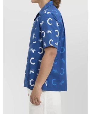 Celine Cotton Printed Short-Sleeve Bowling Shirt - Blue