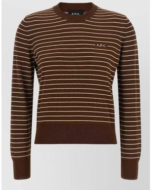 A.P.C. Sima Sweater Striped Pattern Ribbed Cuffs Hem - Brown