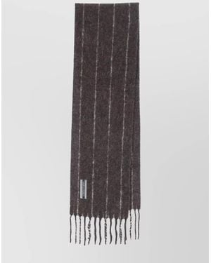Our Legacy Soft Textured Striped Scarf Fringe Detail - Gray