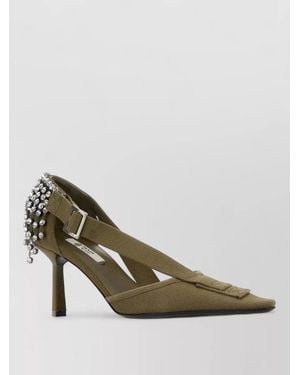 Prada Canvas Court Shoes Slingback Pointed Toe Embellished Heel - Multicolour