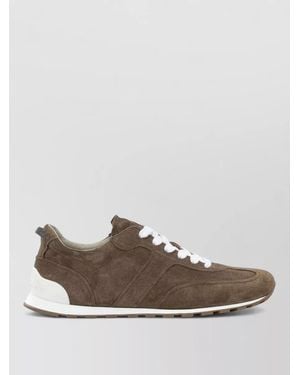 Brunello Cucinelli Lace Up Low Top Suede Sneakers - Brown
