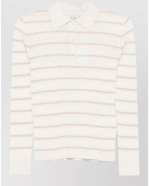 Max Mara Striped Long Sleeve Polo Cashmere Silk Knit - Natural