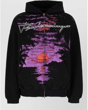 Balenciaga Cotton Hooded Sweatshirt Long Sleeves - Black