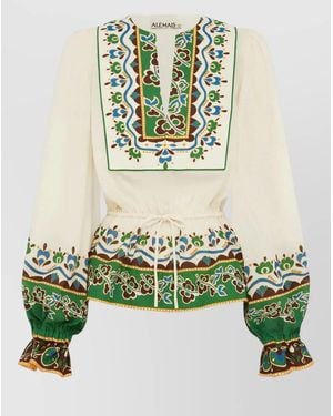 ALÉMAIS Floral-Print Puff-Sleeve Blouse - Green