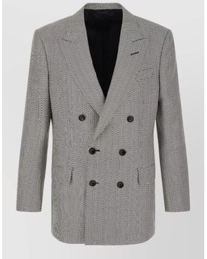 Tom Ford Herringbone Blazer Structured Shoulders Button Detailing - Grey
