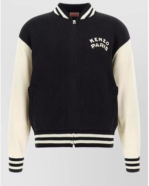KENZO Ribbed Varsity Bomber Jacket - Black