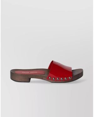 Miu Miu Studded Open Toe Flat Sandals - Red