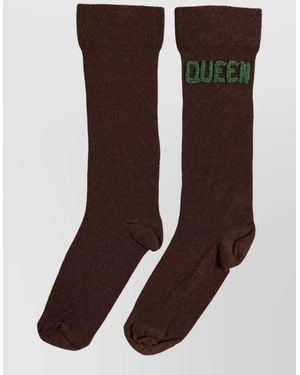Dolce & Gabbana Embroidered Mid-Calf Socks - Brown