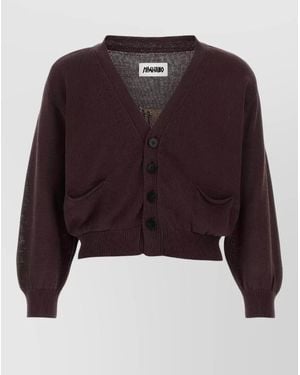 Magliano Cotton Cardigan Ribbed Trims Front Pockets - Purple