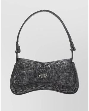 DIESEL Curved Silhouette Shoulder Bag Rhinestone Embellishment - Gray