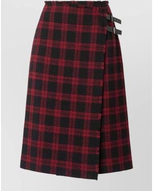 Pinko Midi Skirt Buckle Detail Checked Wrap - Red