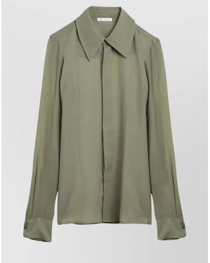 Ami Paris Silk Shirt With Long Sleeves And Pointed Collar - Green