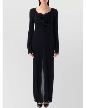 Magda Butrym Midi Dress Ls Floral Embellishment - Black