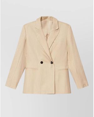 Isabel Marant Double Breasted Pinstripe Tailoring Suit Jacket - Natural
