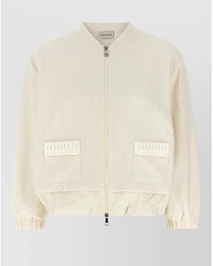 Moncler Bouclé Knit Jacket Elasticated Hem Pockets - Natural