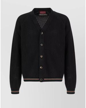 Gucci Cotton Ribbed Knit V-Neck Cardigan - Black
