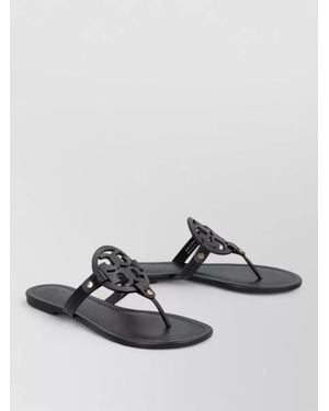 Tory Burch Miller Flat Leather Thong Sandals Logo - Multicolour