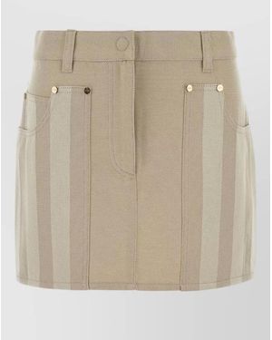 Fendi Drill Mini Skirt Striped Belt Loops Pockets - Natural