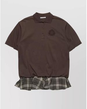 Acne Studios Cotton Chequered Ruffled Polo T-Shirt Dress - Brown