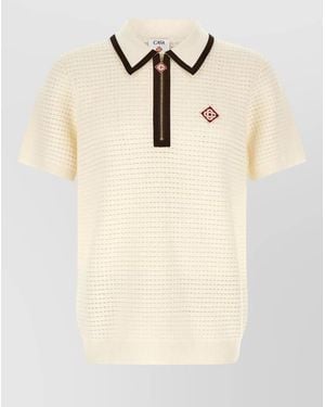 CASABLANCA Wool Waffle-Knit Short-Sleeve Polo Shirt - Natural