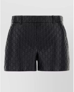 Gucci Leather Shorts Embossed Pattern Belt Loops Pockets - Black