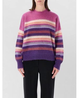 Isabel Marant Mohair Crew Neck Striped Knit Sweater - Purple