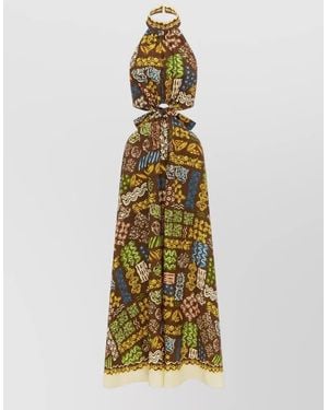 ALÉMAIS Linen Halterneck Cutout Midi Beach Dress - Metallic