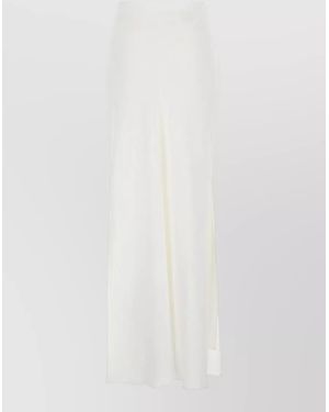 Brunello Cucinelli Satin Maxi Skirt High Waist Side Slit - White